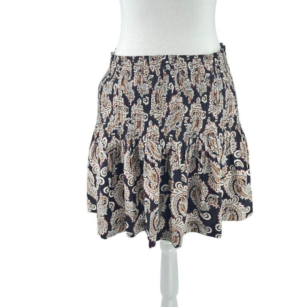 Anthropologie Women's Black Paisley Print Tiered Mini Skirt EUC Sz M Boho Chic